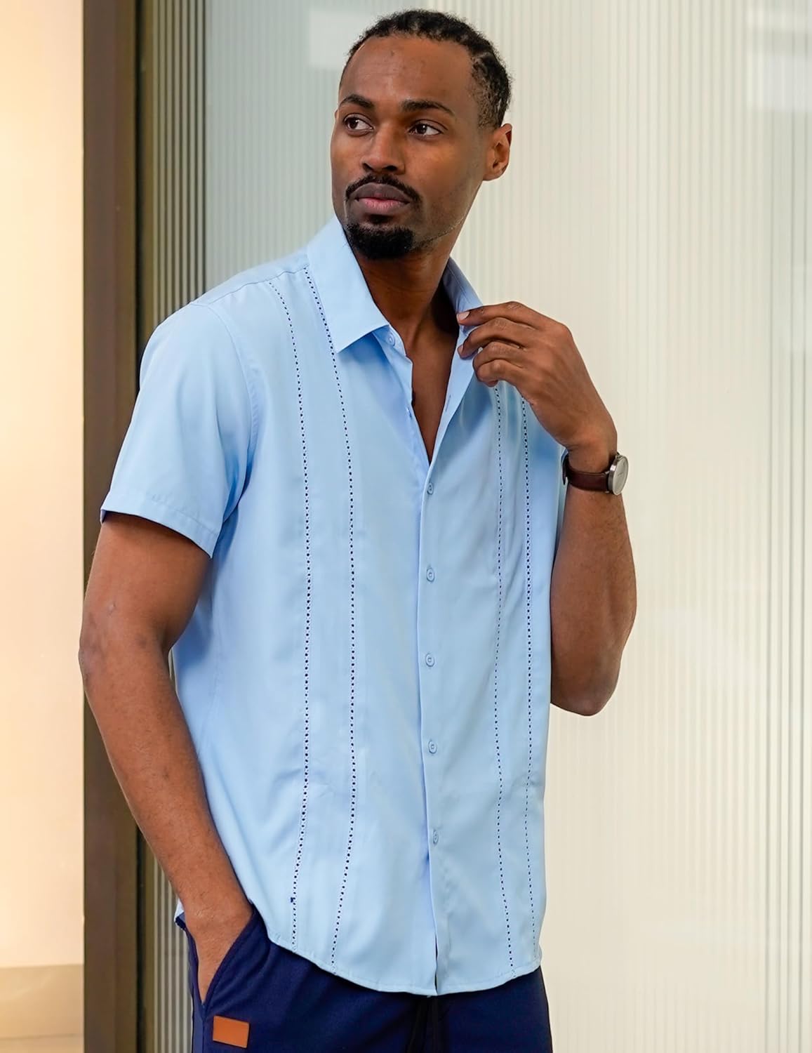 COOFANDY Mens Cuban Guayabera Shirt Short Sleeve Button Down Shirts Summer Beach Vacation Shirts - Image 2