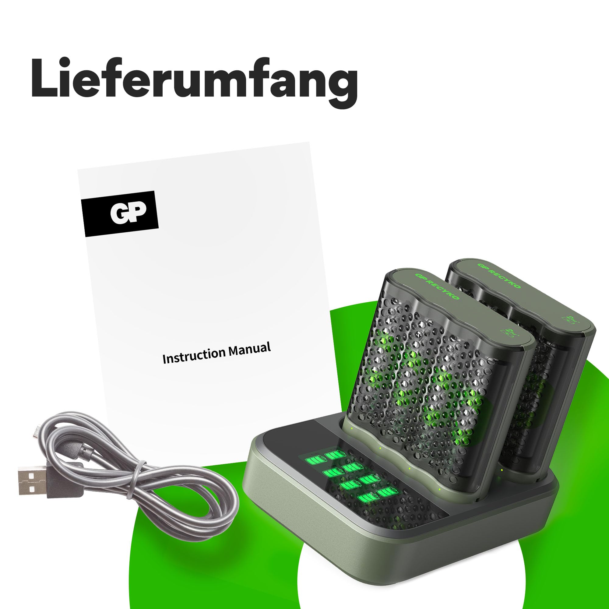 GP ReCyko - Base de Carga USB con 2 Pilas USB GP M452, Incluye 8 Pilas ReCyko AA de 2600 mAh, Cargador AA AAA con Indicadores LED y Base
