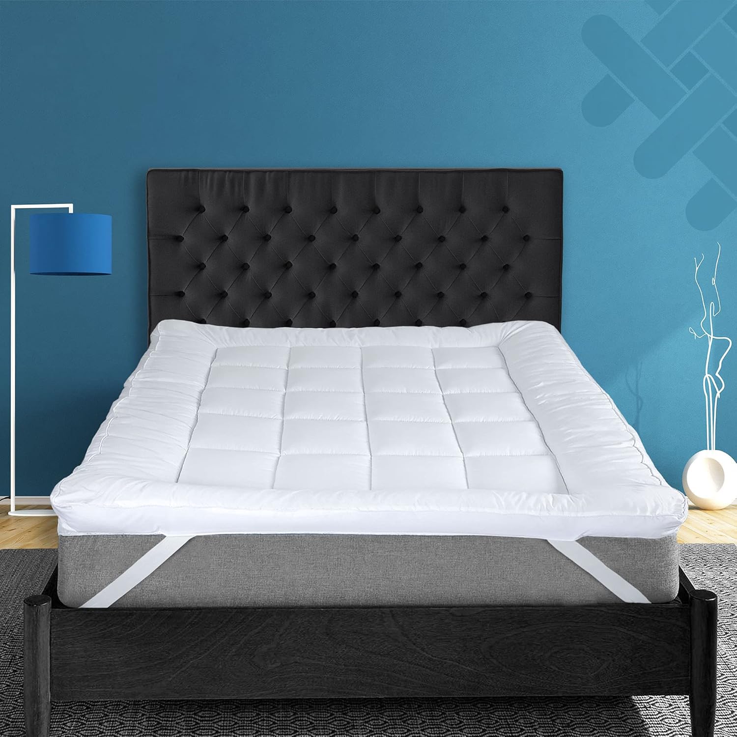 ACRALI HOME Double Mattress Topper, 2 Inch Thick, Quilted, Hypoallergenic, Machine Washable, White, Double Size