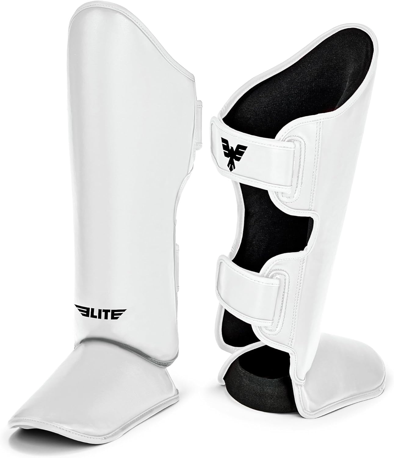 elite sports muay thai shin guards kickboxing mma muay thai leg instep protective pads, martial art kicking sparring training gear for bjj karate boxing taekwondo solid white lxl