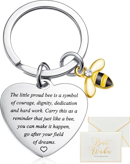 Yaomiao Bee Keyring Bee Gifts for Women Colleagues Leaving Gifts Funny Inspirational Gifts Inspirational Keyring with Wish Card and Envelope for Coworker Appreciation Gift Goodbye Farewell Gift