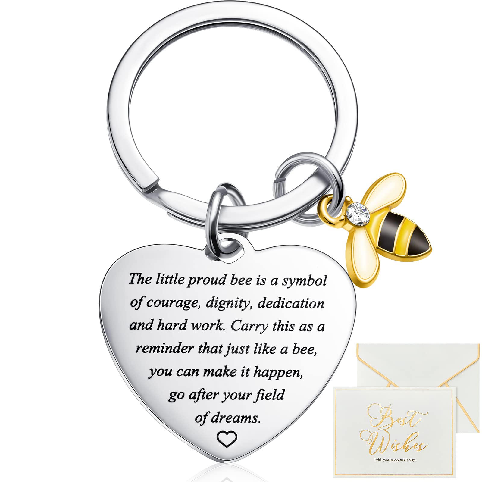 Yaomiao Bee Keyring Bee Gifts for Women Colleagues Leaving Gifts Funny Inspirational Gifts Inspirational Keyring with Wish Card and Envelope for Coworker Appreciation Gift Goodbye Farewell Gift