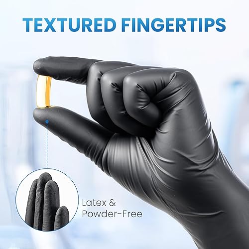 Miniatura 8 de Borje Guantes de nitrilo pequeños, 100 guantes desechables, negros, sin látex ni polvo, 6 mil, examen médico, seguros para alimentos, cocina,