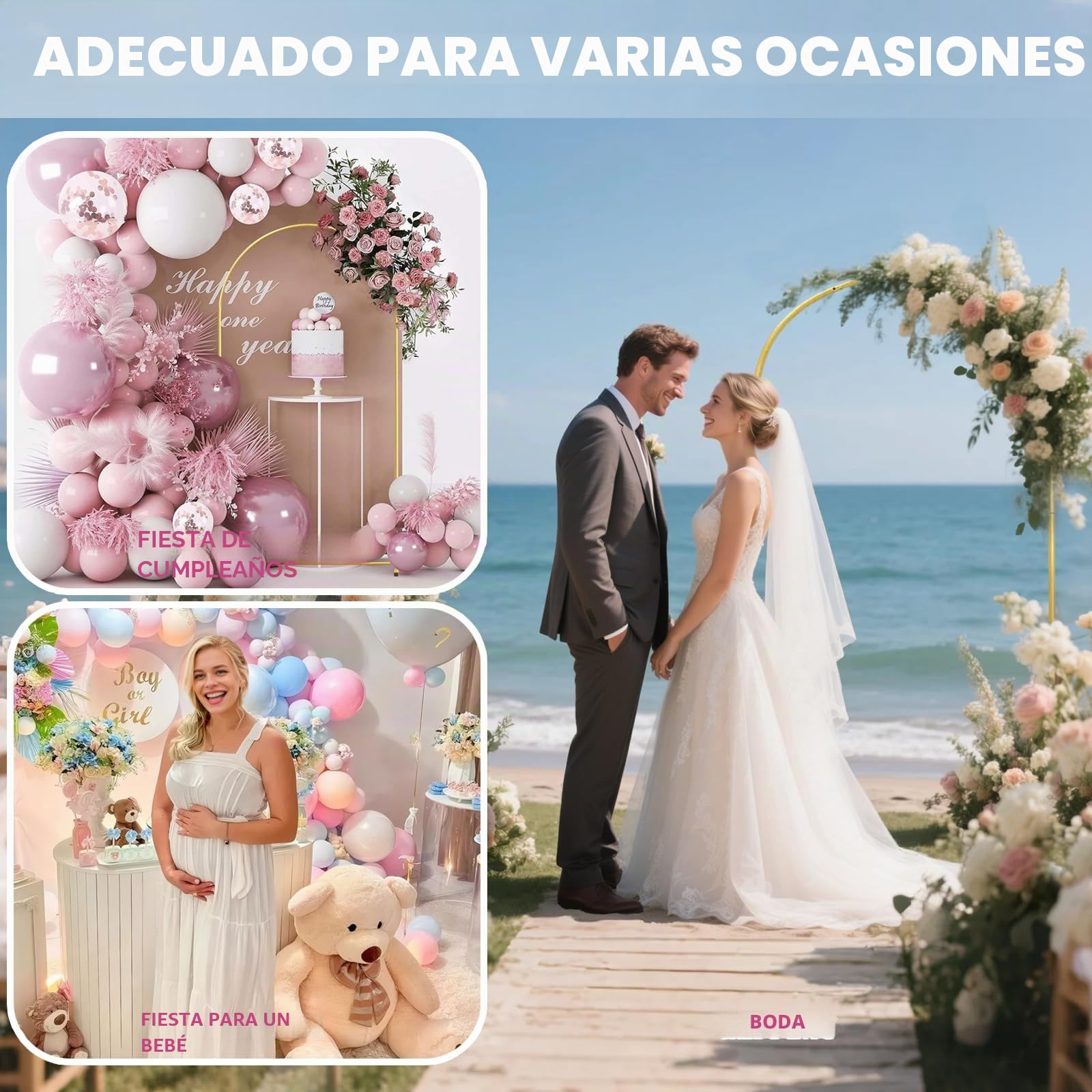 Estructura y soporte de fondo de metal dorado de 1,8 m de altura y 0,8 m de ancho para bodas, cumpleaños, graduaciones y fiestas