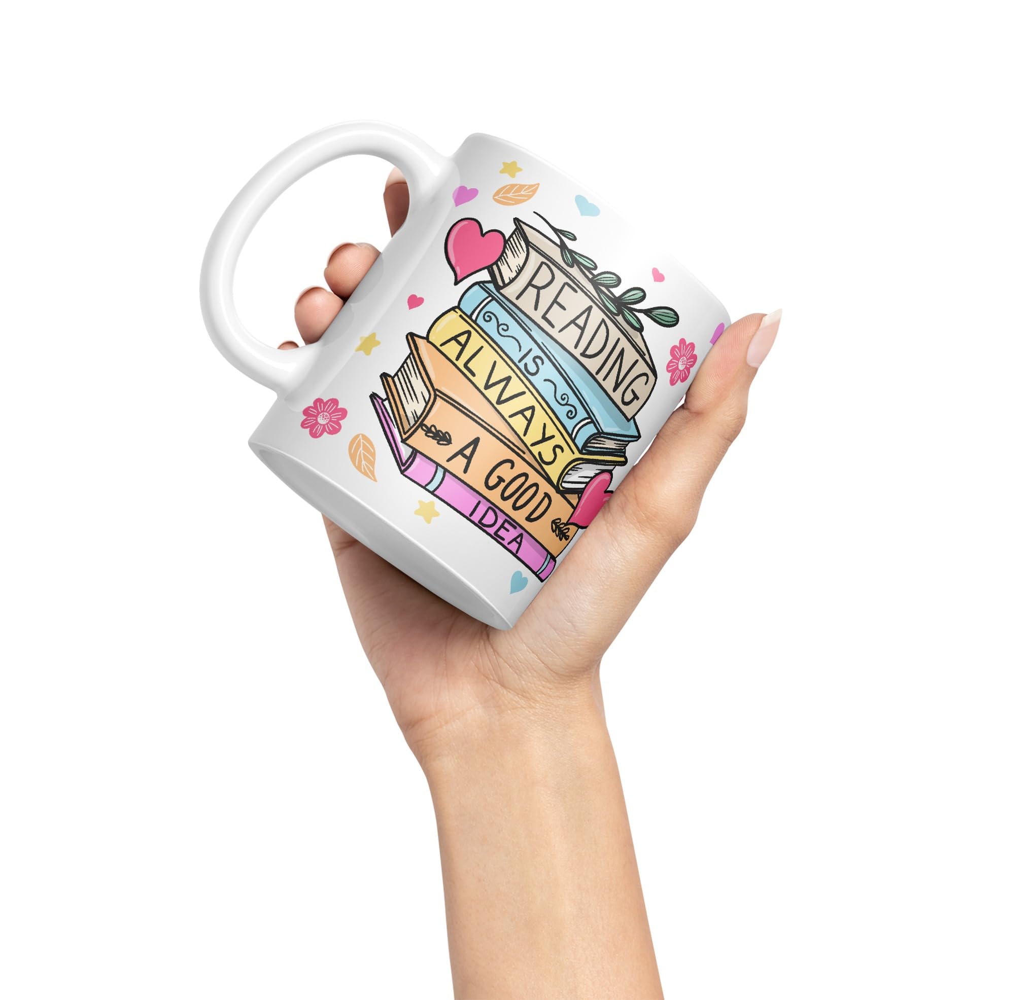 Vixar Reading is Always a Good Idea Book Reader Gift Presents Coloured Ceramic Mug Cup Gift 330ml 11oz Work Office Tea Coffee (White) - Image 3