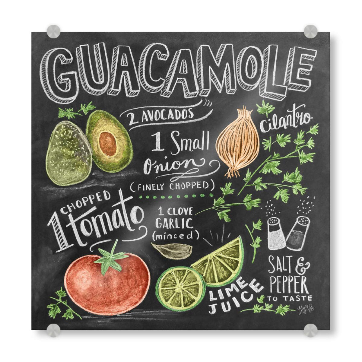 artboxONE Acrylglasbild 70x70 cm Typografie Guacamole Recipe Bild hinter Acrylglas - Bild Guacamole Avocado Essen