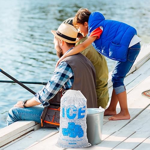 Miniatura 9 de Paquete de 100 bolsas de hielo de plástico con cordón de 20 libras, bolsas de hielo de plástico resistentes de 14 x 28 pulgadas con cuerda de