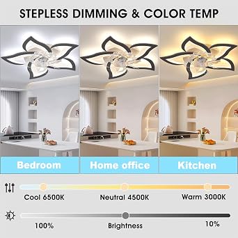 Modern Led Dimmable Ceiling Fans with Lights with Remote Control and App,50w Silent Fan Lamp with 6 Speed and Reversible,Dimmable Smart Fan Light for Bedroom,Kitchen,Dining Room,Black