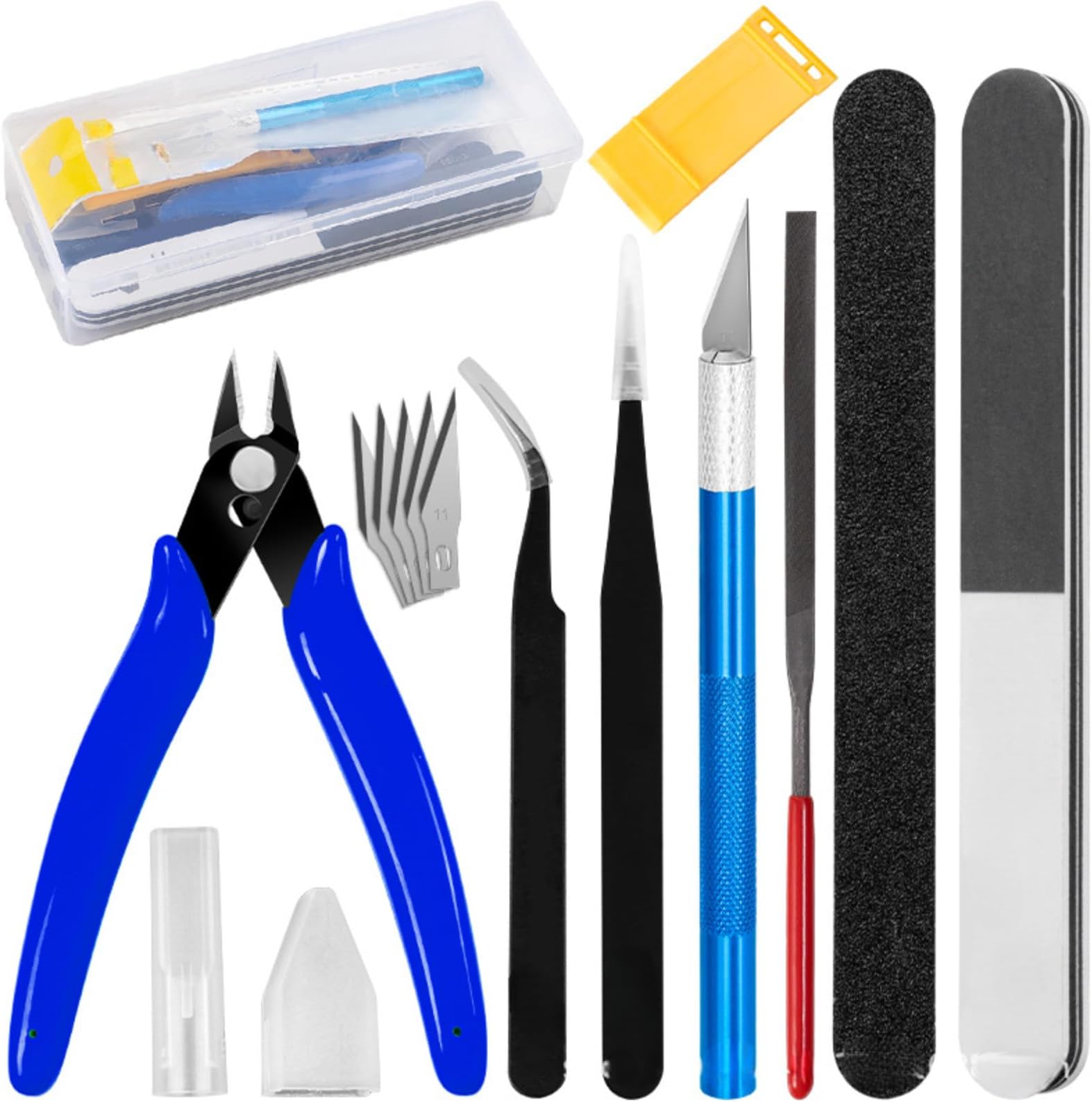 Plastic Model Tool Set, 9-Piece Set, Beginner Modeler's Knife, Introduction Tool Kit, Thin Blade Nippers, File (5 Pieces, Replacement Blades), Precision Tweezers, Storage Case Included