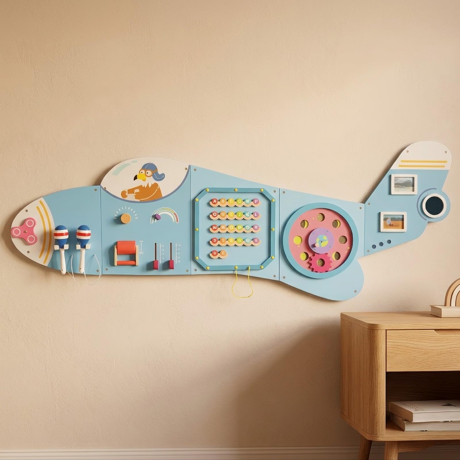 Colcolo Busy Board Resistente Interactivo, Tablero Pared con Forma Avión, Seguro, Panel Actividas Pared, para Guarría, Niños