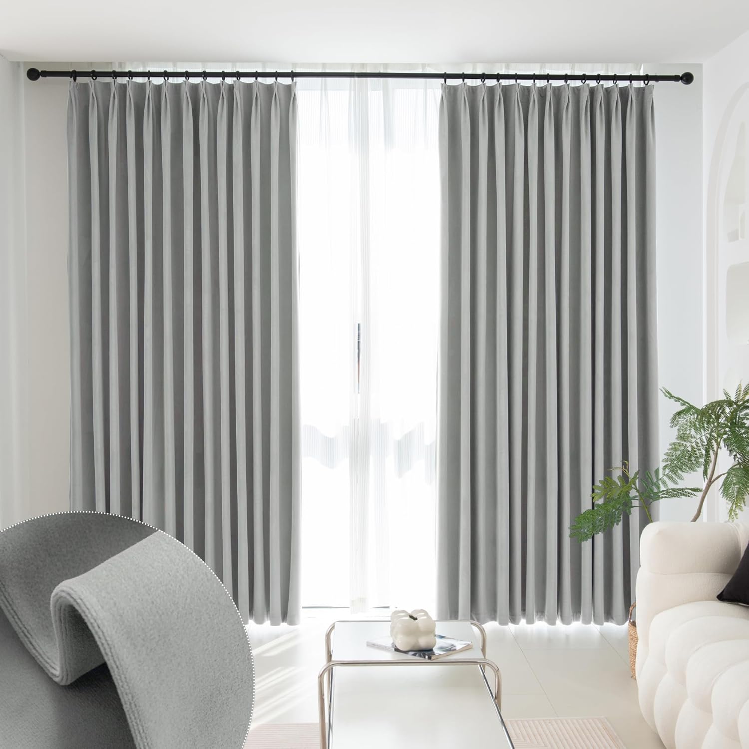 MUMFAS Velvet Pinch Pleat Solid Thermal Insulated 85