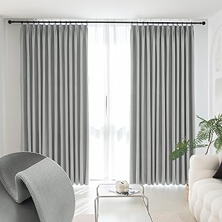 MUMFAS Velvet Pinch Pleat Solid Thermal Insulated 85% Blackout Patio Door Curtain Panel Drape for Traverse Rod and Track, Soft Velvet Pinch Pleated Curtain Light Grey 72