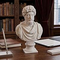Busto Decorativo Marco Aurélio, Escultura Clássica Greco-Romana, Branco, Filósofo Estóico, 18 cm (Premium)