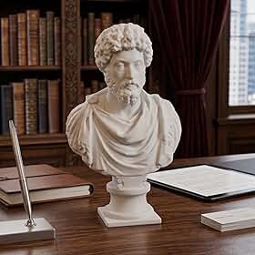 Busto Decorativo Marco Aurélio, Escultura Clássica Greco-Romana, Branco, Filósofo Estóico, 18 cm (Premium)