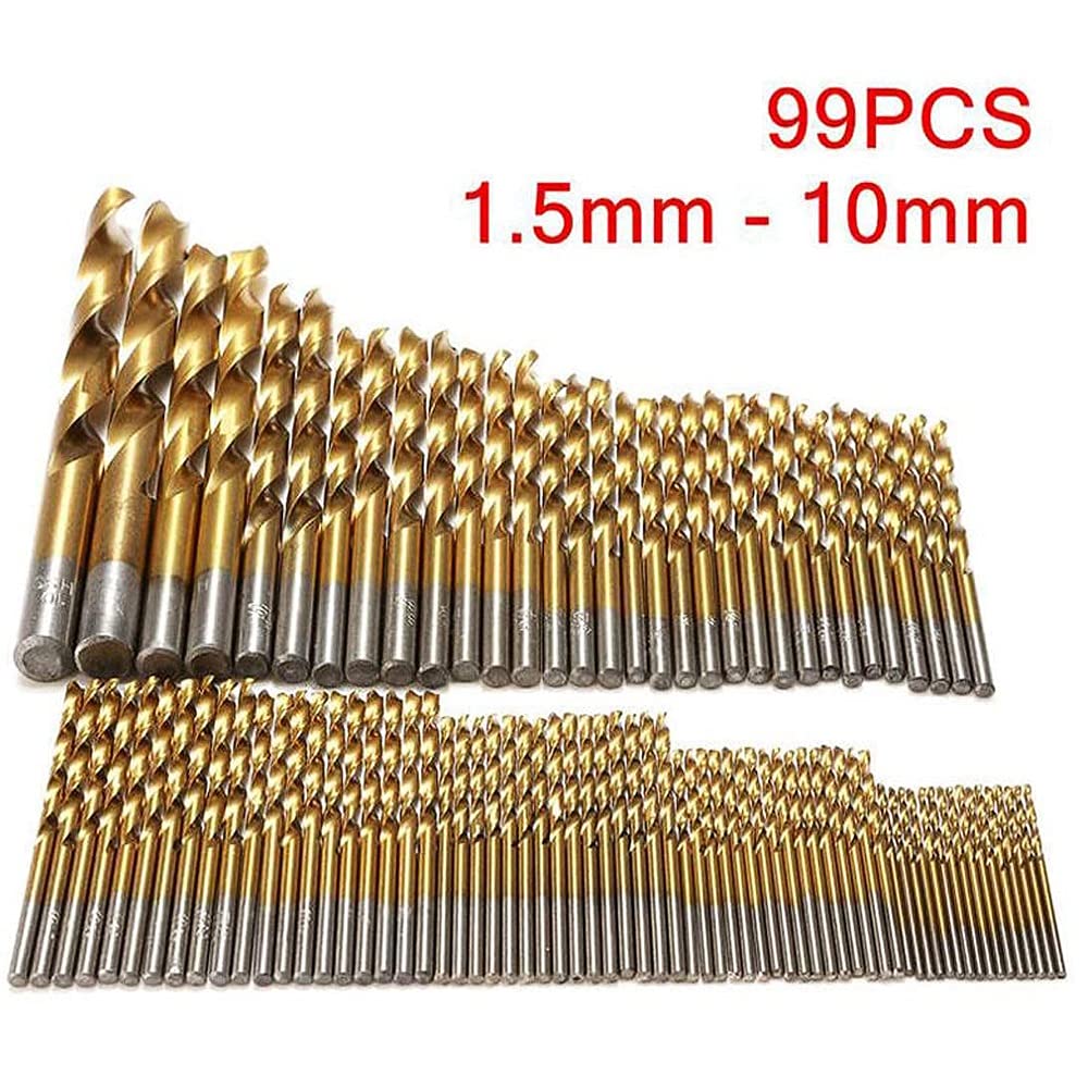 Juego de Brocas de 99 Piezas Brocas de Metal de Madera de plástico recubiertas de Titanio para Hierro Fundido, Cobre, Aluminio, plástico y Madera, etc.