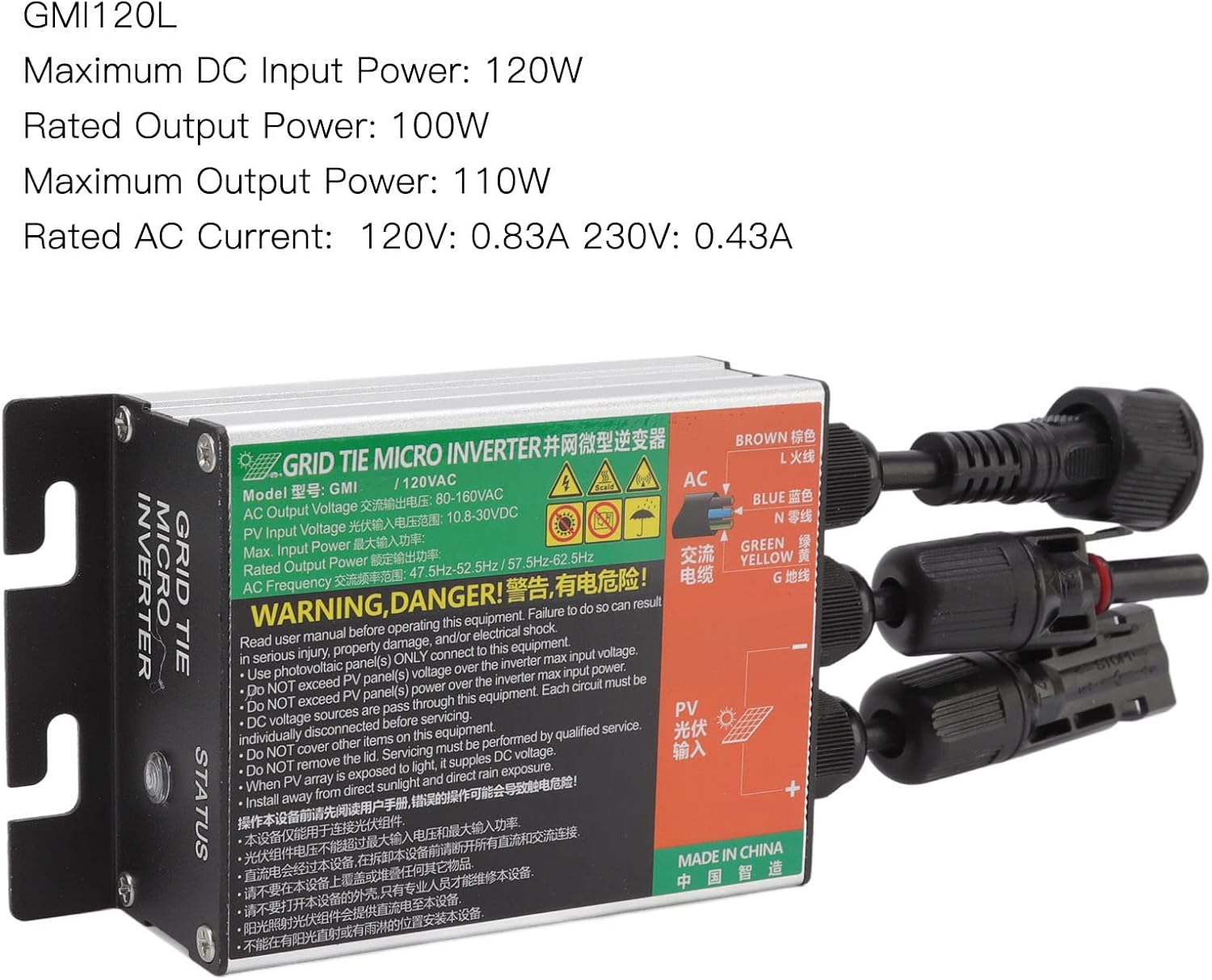 Diydeg 180W MPPT Grid Tie Micro Inverter for 12V Solar Panel, Home Use System DC to AC Micro Inverter Solar Micro Inversor (GMI-120L-AC110V)