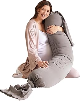 bbhugme Adjustable Pregnancy Pillow – Full Body Support for Side Sleeping - Adjustable Firmness and Shape - Supports Back, Legs, Belly, HIPS for Pregnant Women - Removable Cover - Stone