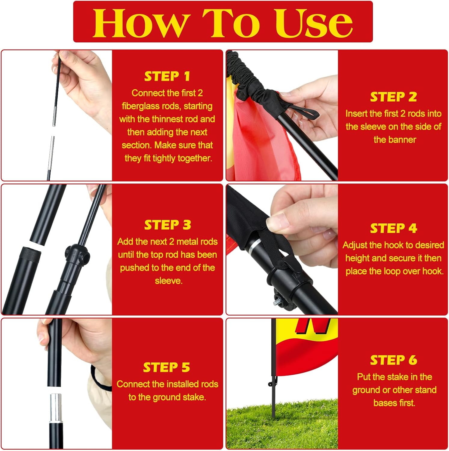 2 Pcs Now Open Feather Flag Set Include 7 Feet Now Open Theme Tall Advertising Flag Banner with Fiberglass Pole Kit Banner Yard Signs 4 Grommets for Business Grand - Image 5