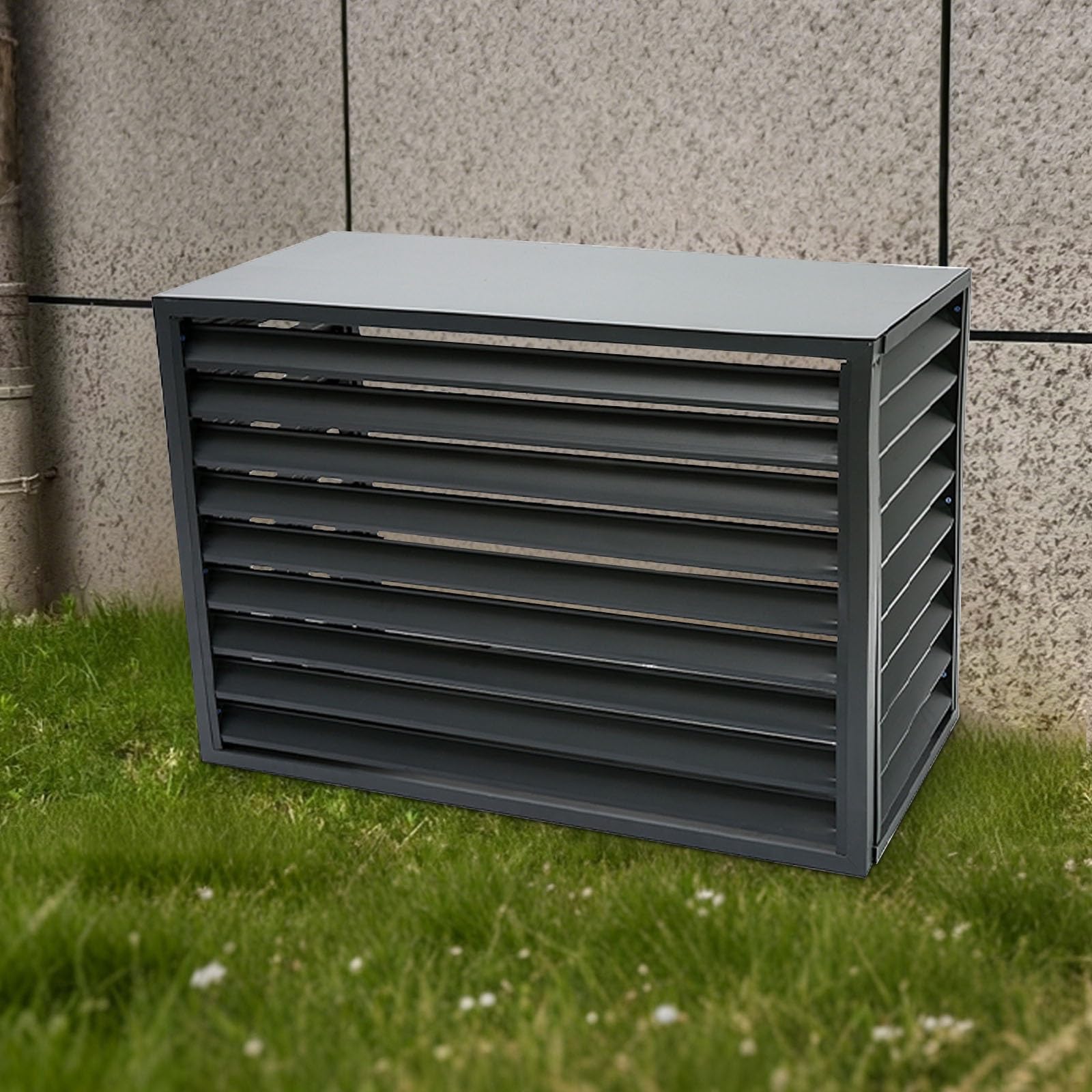 QYMYOZ Outdoor Air Conditioner Cover, Aluminum Trash Can Enclosure, Pool Equipment Protector, Weatherproof Grey Cover (110x60x80cm) - Durable & Stylish Solution for Air Conditio