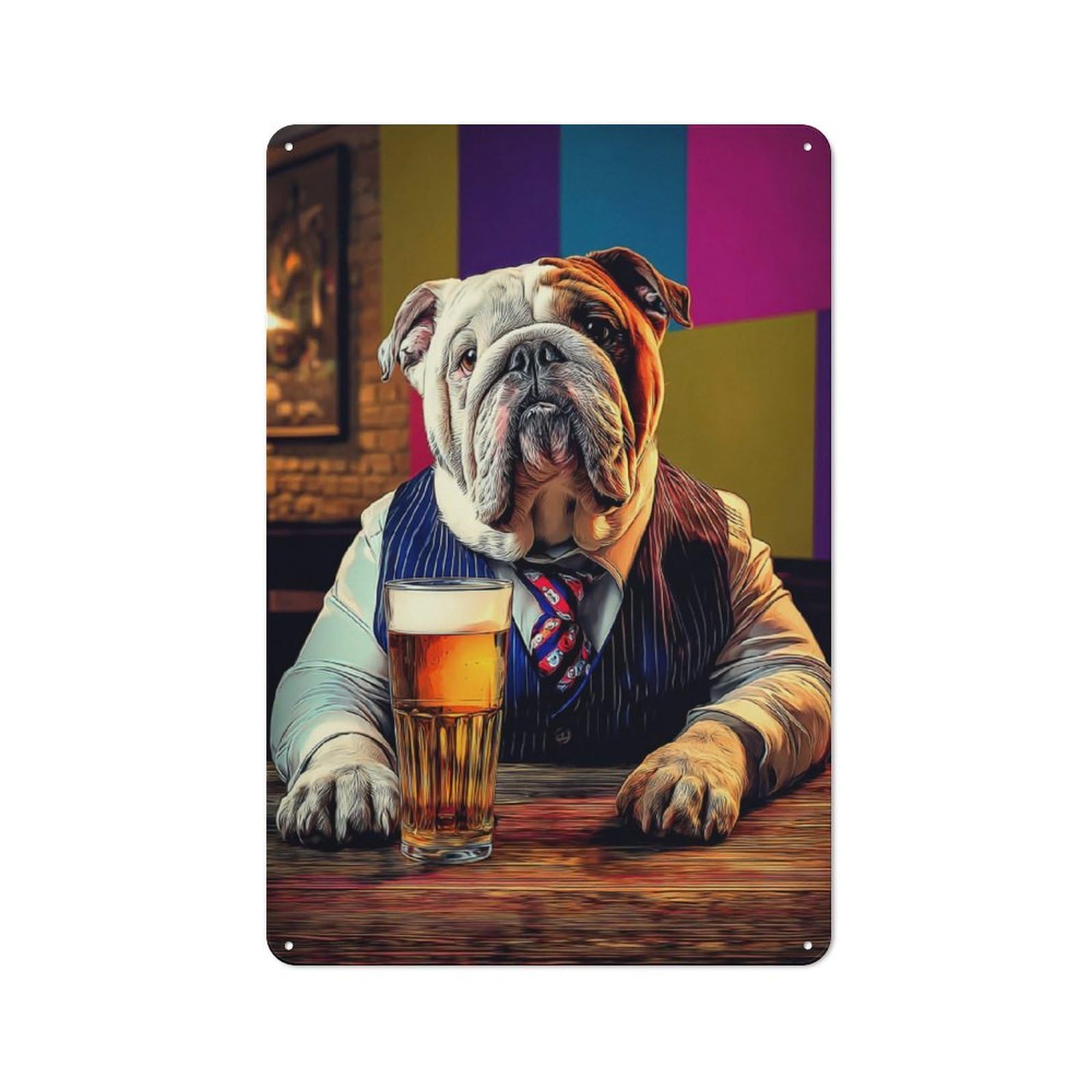 Chill Bulldog with Beer -2 Farmhouse Metal Sign 30x20cm, Barn Style Rustic Kitchen Decor for Cottage, Kitchen, Hallway Or Breakfast Nook