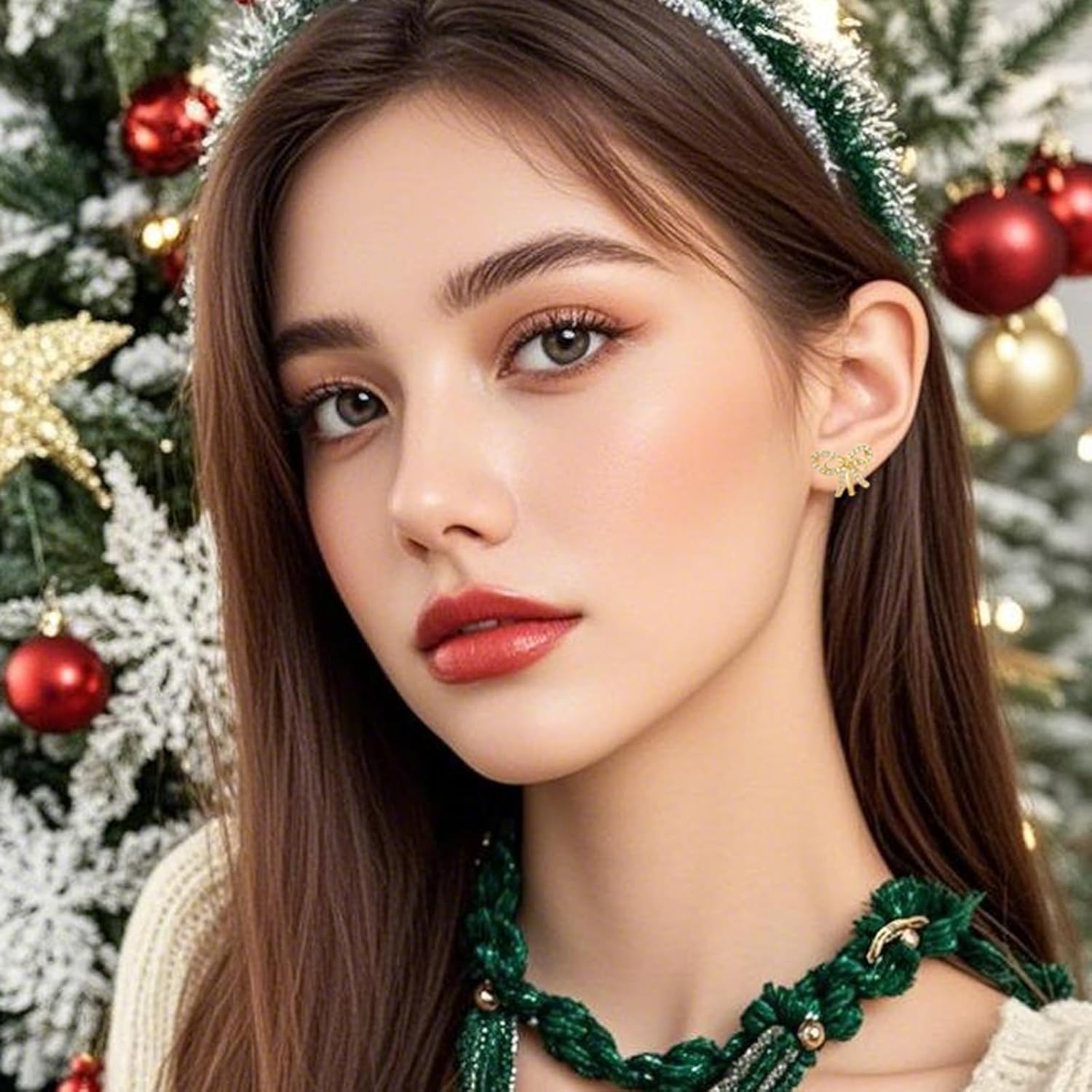 YOQUCOL Cute Bowtie Clip On Earrings for Women Bowknot Zircon Crystal Non Pierced Earrings - Image 3