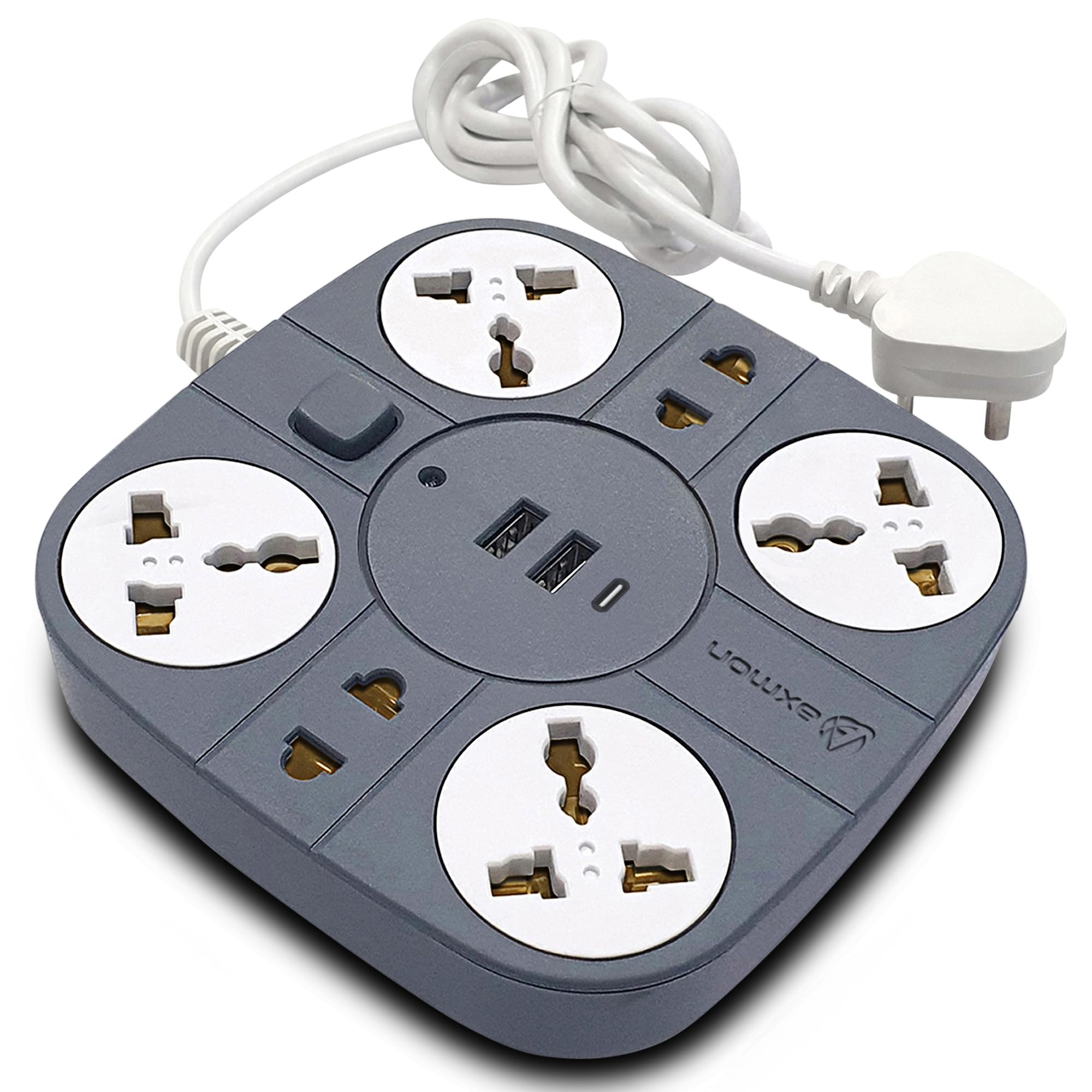 Axmon Extension Cord with 2 USB Charging Ports and 6 Socket - 10 Amp Heavy Duty Multiplug Extension Board for Multiple Devices Smartphone Tablet Laptop Computer (10 Meter - Grey)