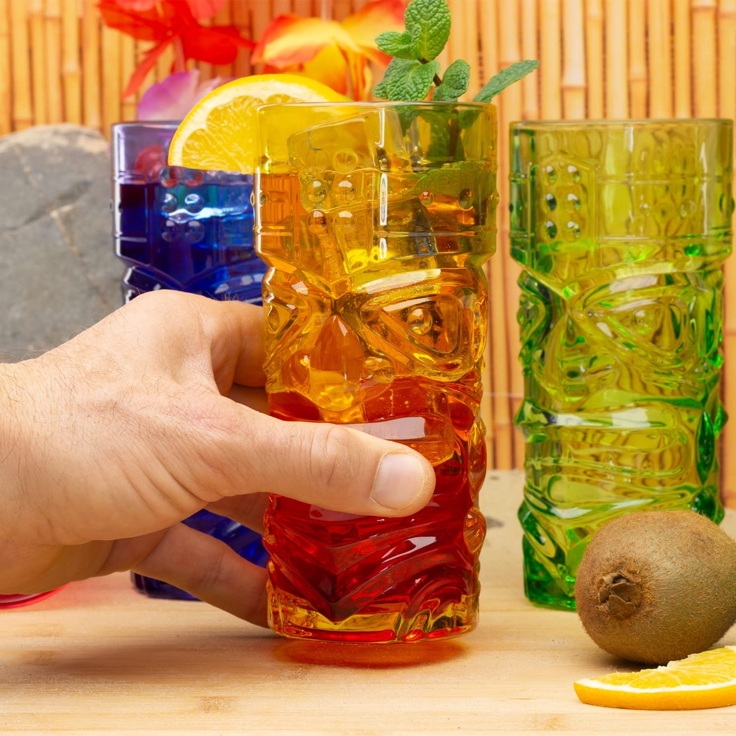 CKB LTD Juego de 4 vasos de cóctel Tiki Bar de colores, vasos altos ideales para fiestas hawaianas a base de ron, cócteles mixtos MAI Tai Long Island o cócteles zombies, 450 ml, juego de 4