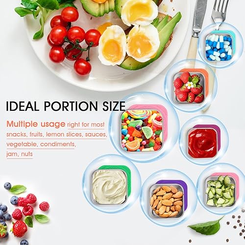 Miniatura 3 de Paquete de 6 recipientes de acero inoxidable para aperitivos, 6 onzas, 304 de acero inoxidable, cajas de almacenamiento de alimentos con tapas de