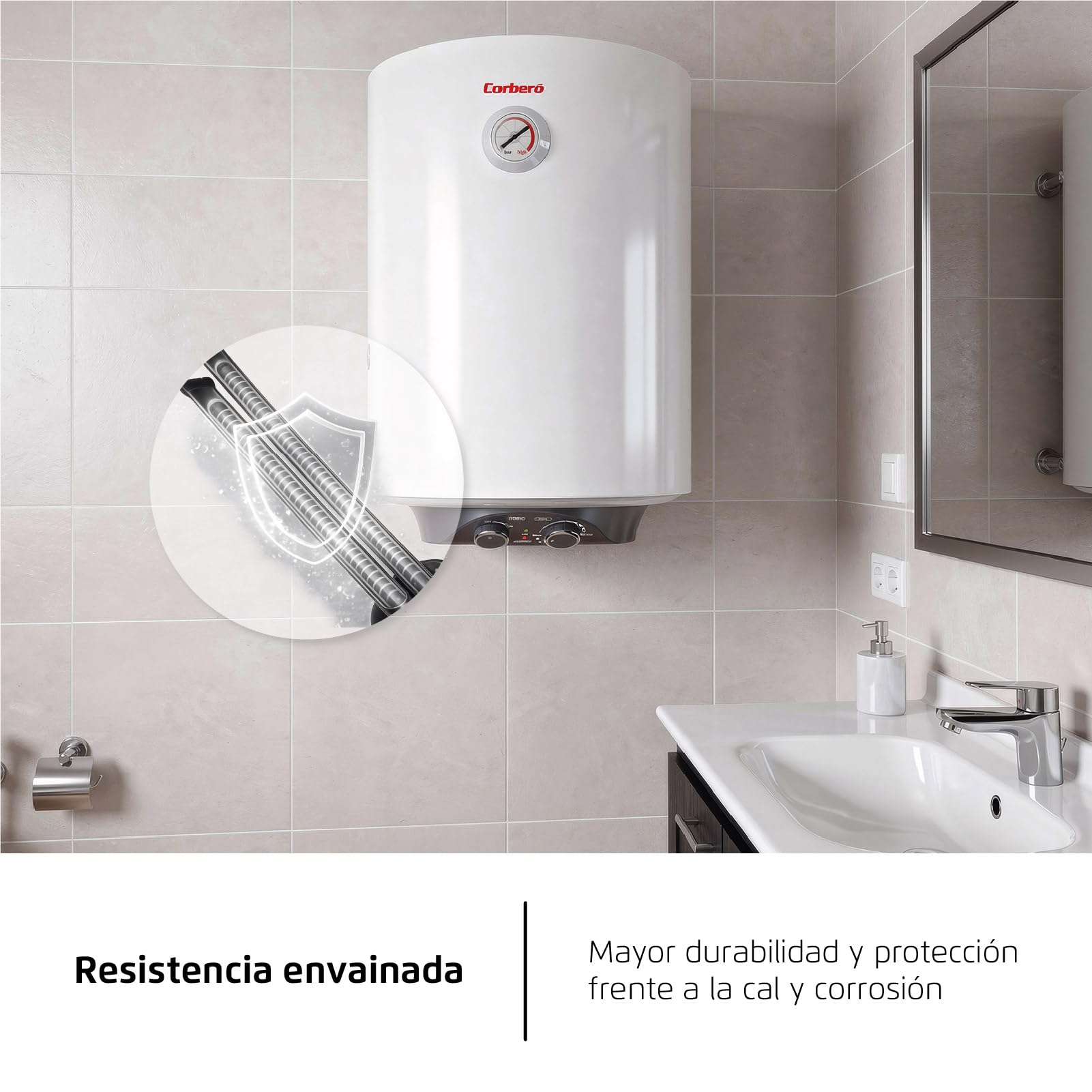 Corberó – Termo Eléctrico | CTM80ENV | 80L | Resistencia Envainada | Panel Mecánico | Termostato Exterior | Protección Anticorrosión | Eficiencia Energética C