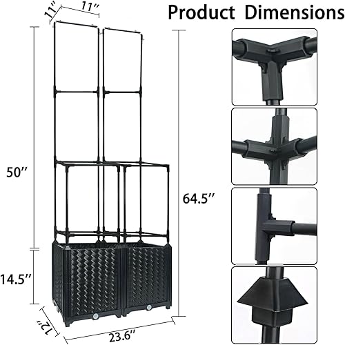 Miniatura 3 de H Top - Macetero elevado para cama de jardín con enrejado, macetas de tomate de 65 pulgadas con enrejado para plantas vegetales trepadoras, jaula de