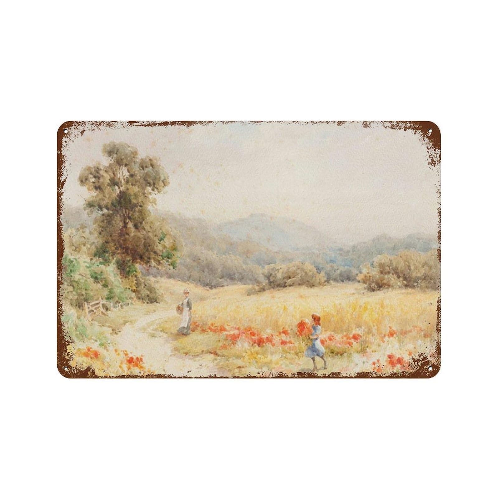 xiaoxiaoshen Landscape Vintage, Field With Flowers, Farmhouse Ation, Wall Decor Art Metal Tin Poster Modern Home Decor Art Home Bar Shop Decorations Vintage Sign 20x30cm