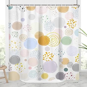 AAtter Colorful Shower Curtain Kids Modern Polka Dot Circles Firework Boys Girls Boho Fun Unique Orange Blue Yellow White Pink Gold Grey Home Bathroom Decor Bathtub Set with 12 Hooks, 72Wx72L, Preppy
