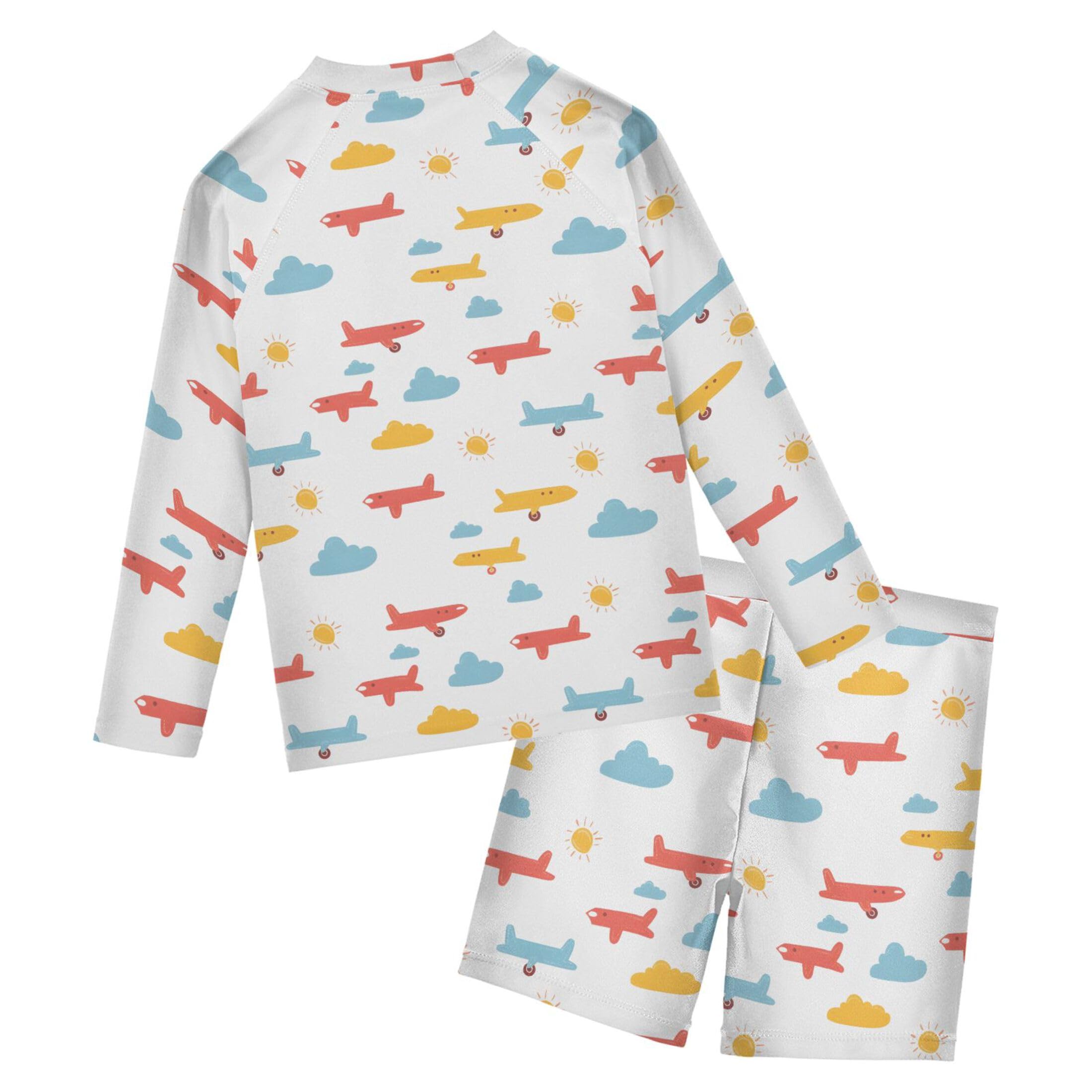Plane Clouds Cute Baby Boys' Toddler Long Sleeved Rashguard Swim Bathing Suit Set B0403582
