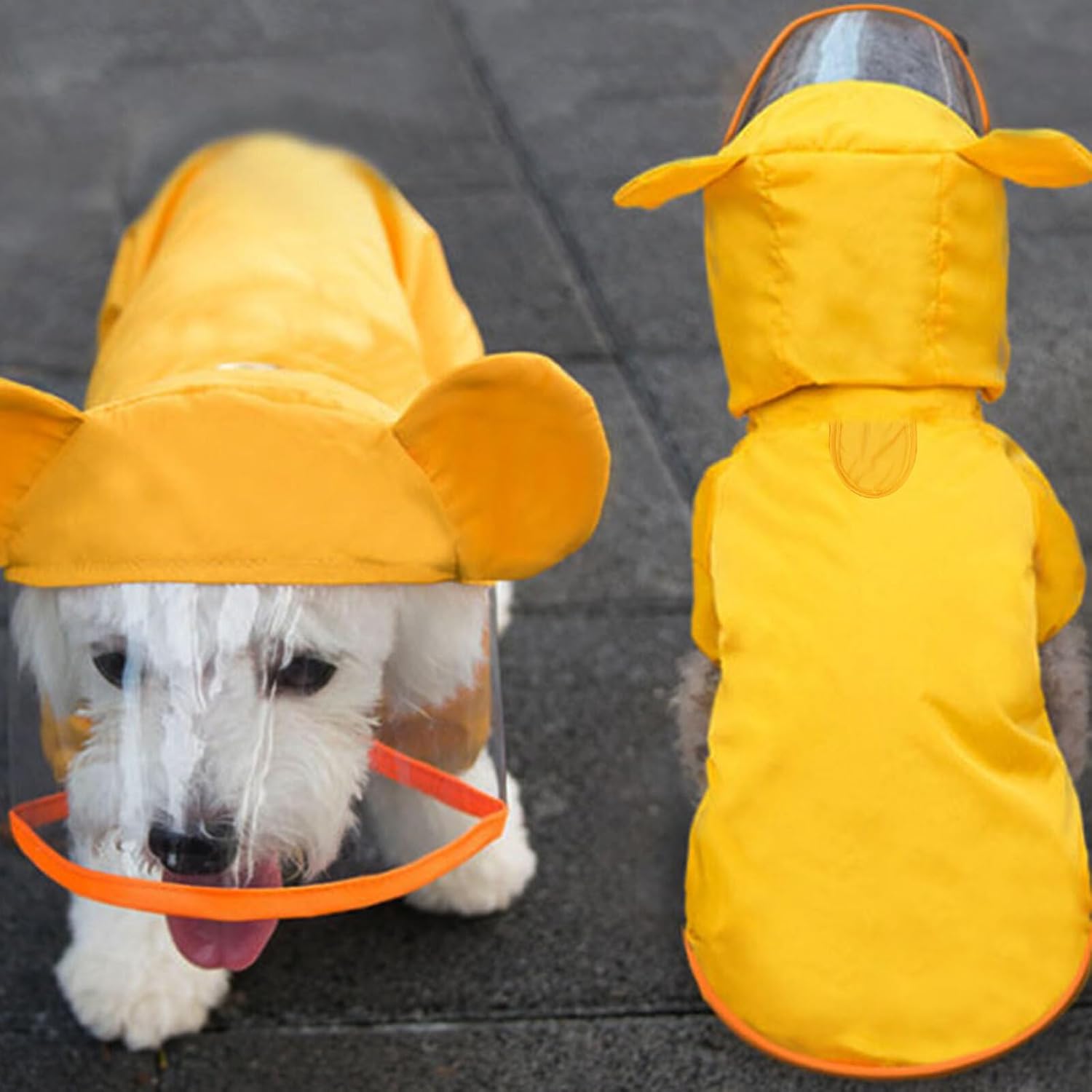 HEMOTON Pet Dog Raincoat Bee Pattern Waterproof Hooded Rain Jacket Yellow with Animal Design XXL for Small and Medium Dogs Outdoor Rain Outfit