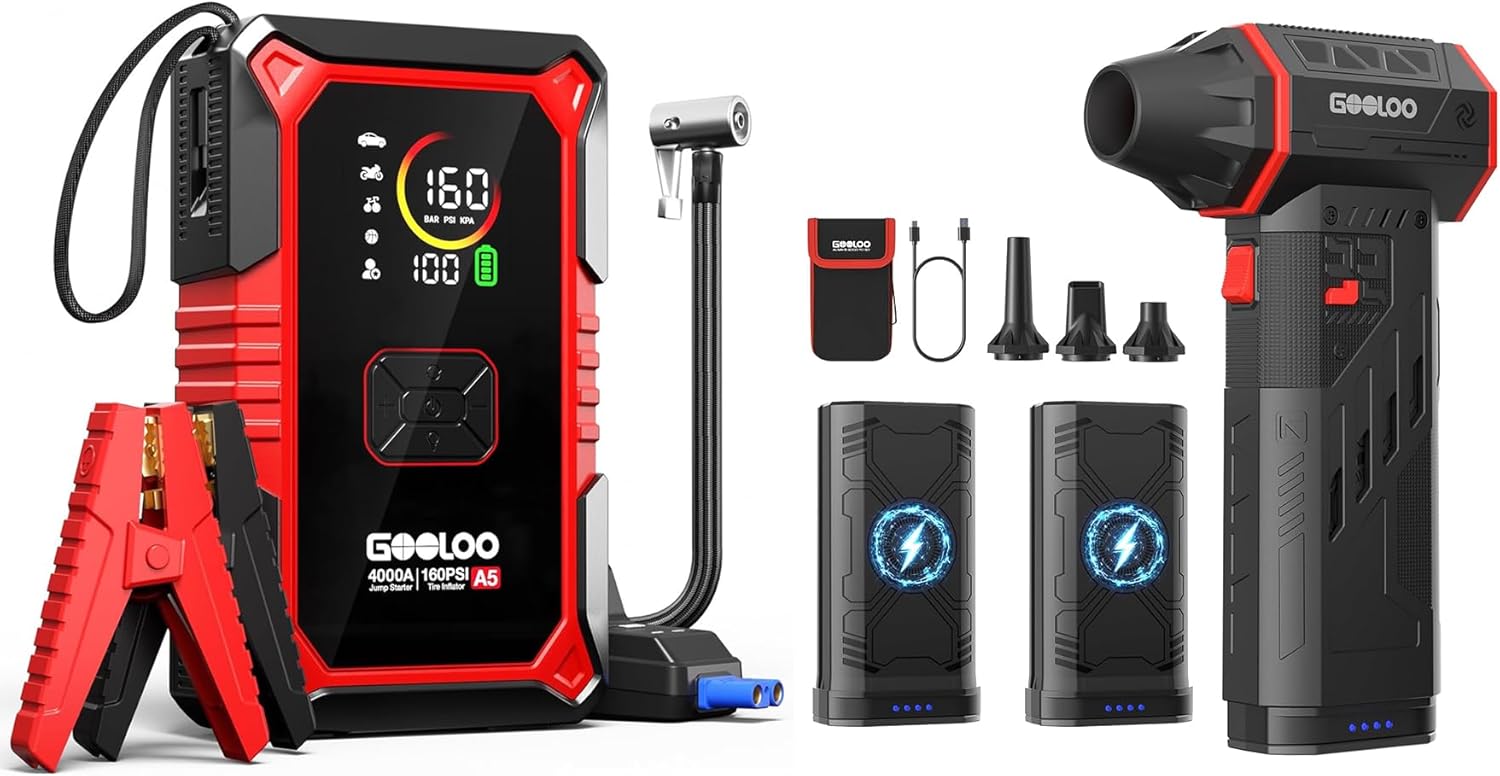 GOOLOO A5 Jump Starter with Air Compressor & F5 Compressed Air Duster