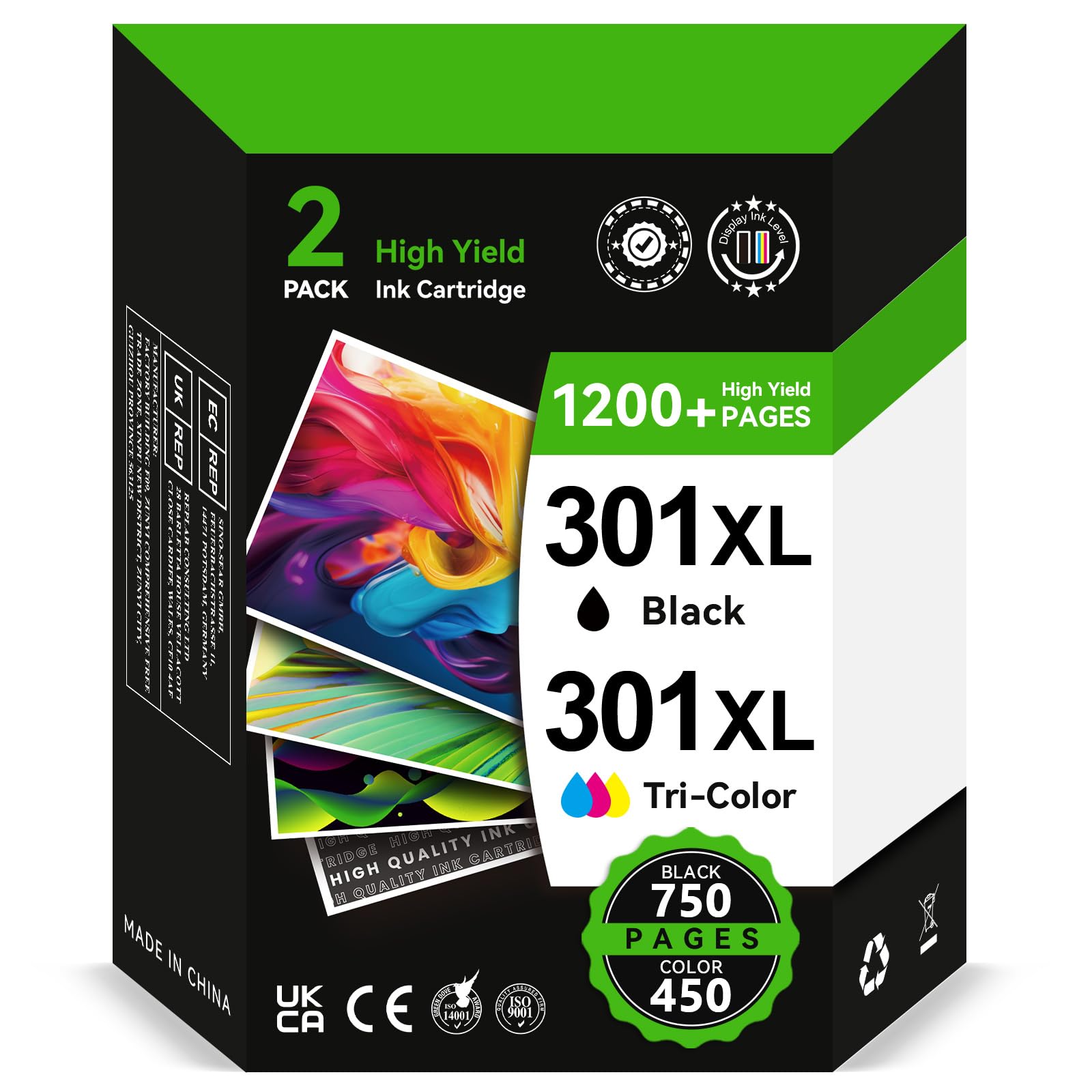 INKYEAH Cartucce 301 XL, Cartuccia 301XL Rigenerato per Cartucce HP 301 Nero e Colore, Inchiostro Stampante 301 XL Compatibile con DeskJet 3050 1050 J410 2544 Envy 4500 4504 OfficeJet 2620 4630 4632
