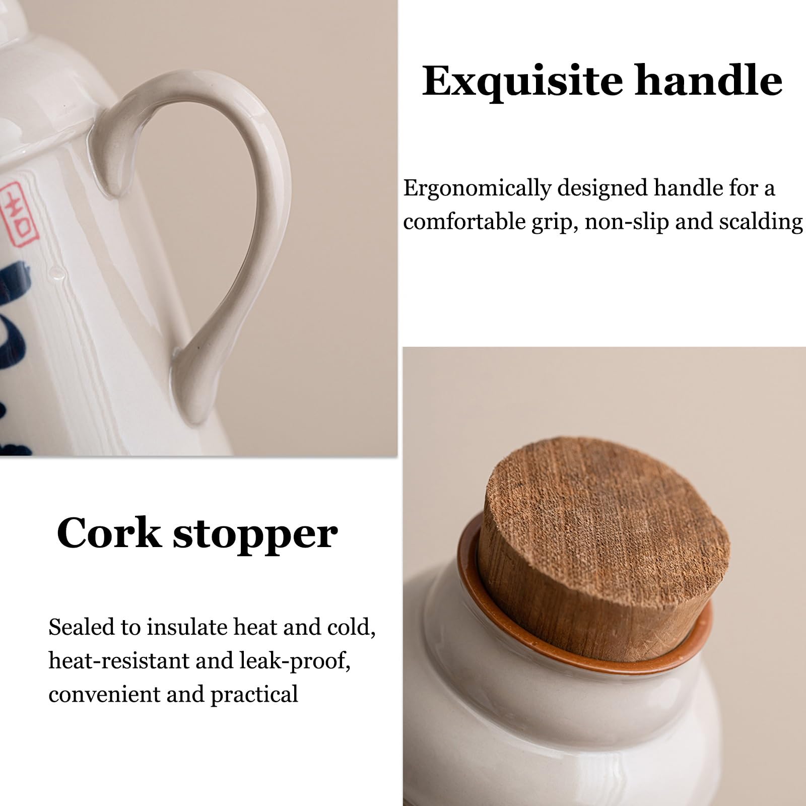 Keramik Thermoskanne, Wasserkocher-Set, Teekanne | Kanne mit Deckel und einer Tasse, für Haushalt, Restaurant losen Tee, Teebeutel und Früchtetee(Beige)