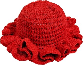Crochet Bucket Hat for Women Ruffled Brim Knit Foldable Floppy Beach Hat Handmade Woven Fishing Cap