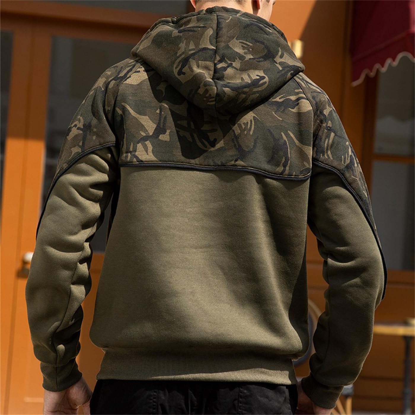 Men's Color Block Hoodie with Pocket Long Sleeve Pullover Fleece Casual Sweatshirt