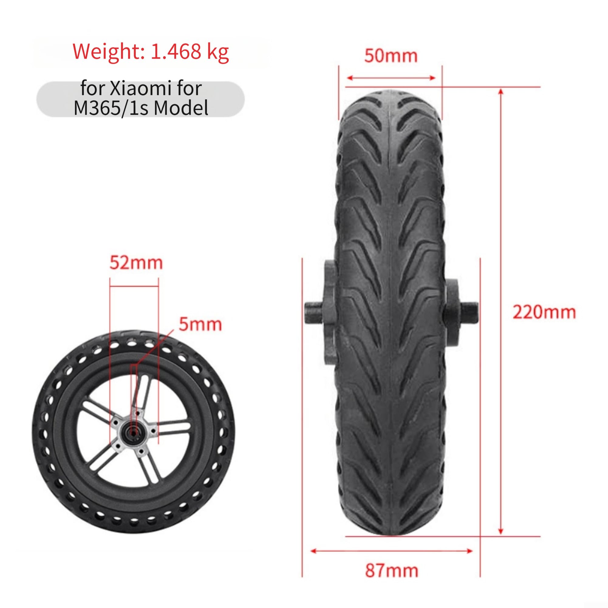 per ruota Monopattino 8.5 Pollici per m365 per per nido d'Ape(120mm brake) | Design per per nido d'ape, assorbimento urti, guida confortevole, camera d'aria, installazione facile