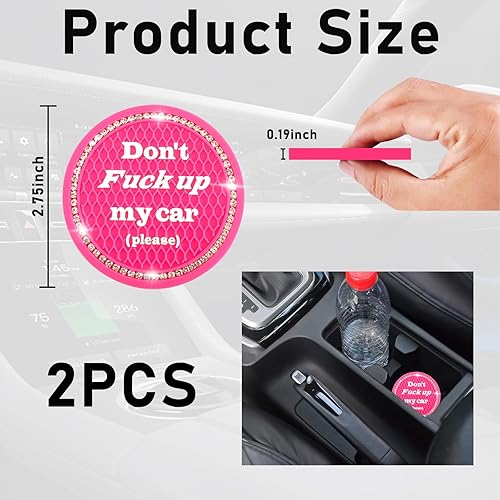 Miniatura 2 de Kewucn Paquete de 2 posavasos brillantes para automóvil, 2.76 pulgadas, antideslizantes, de goma suave, con diamantes de imitación, almohadilla para