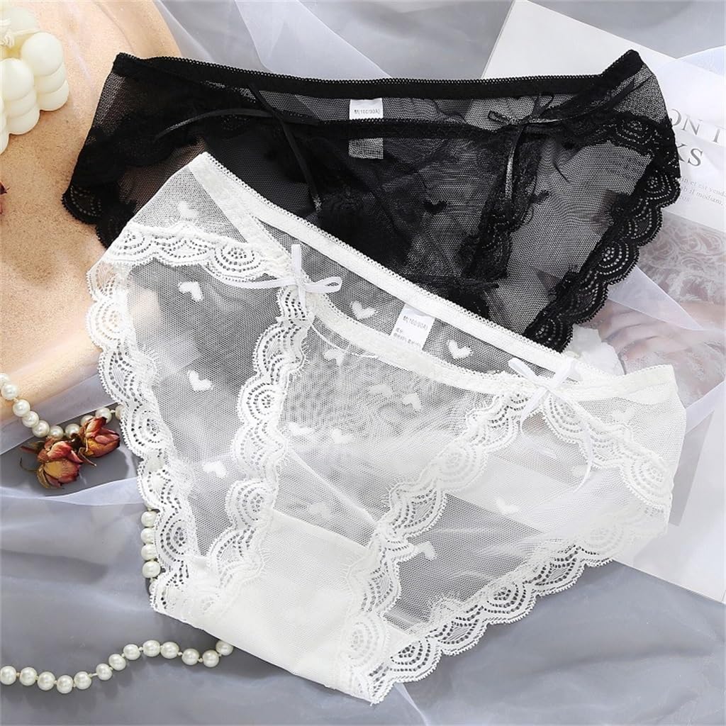 Japanese Mesh Low-waist Lace Panties for Women Sweet Girls Bowknot Monochrome Briefs