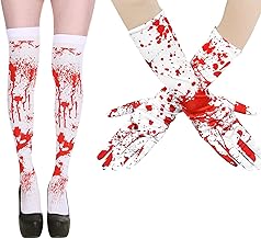(Blood-stained socks + dyed socks) Bloody Stockings Women Halloween Socks Women's Halloween Tights Bloody Effect High Knee Socks with Zombie Costume for Women