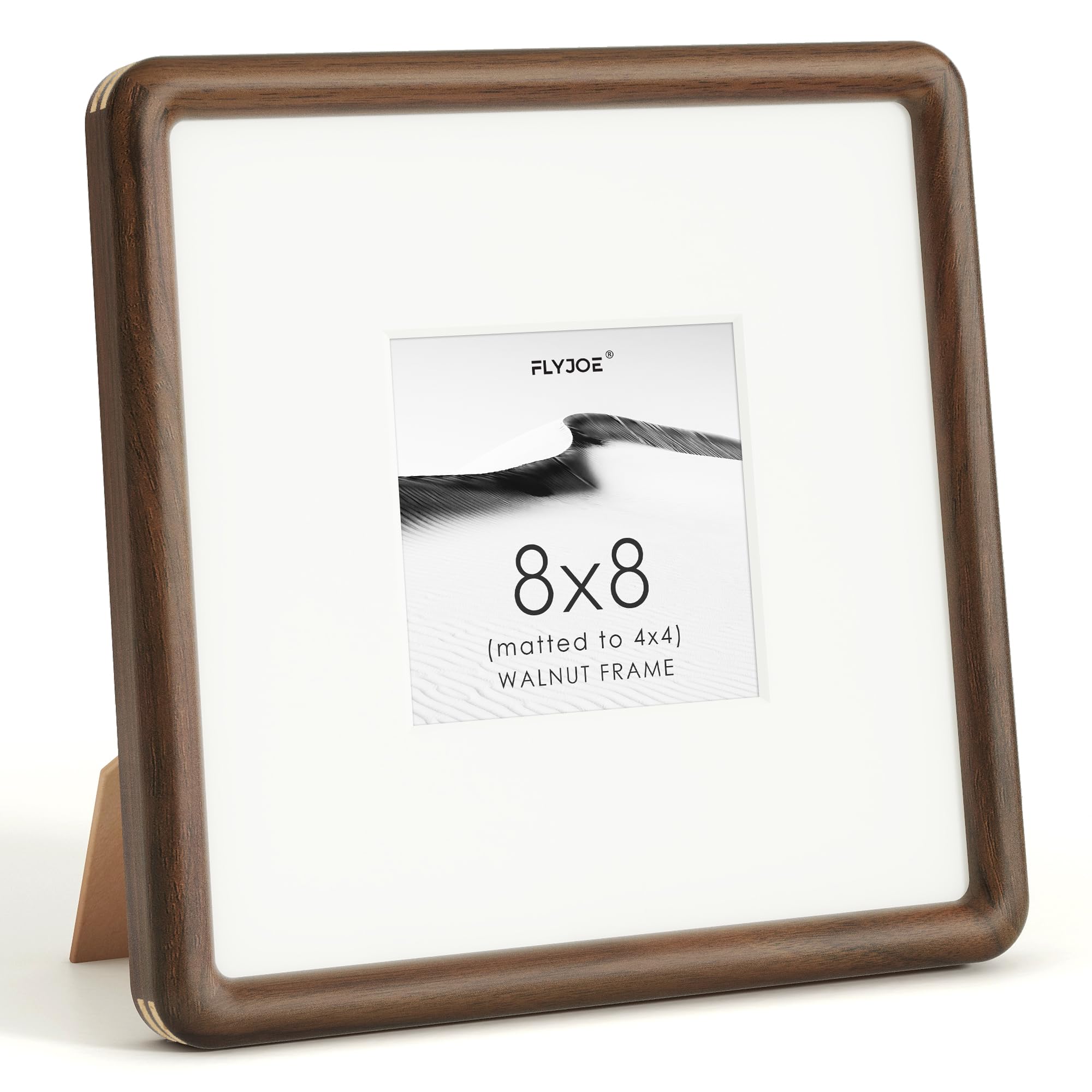 Solid Wood Picture Frame with Mat, Walnut, 8x8(20x20cm), Tempered Glass