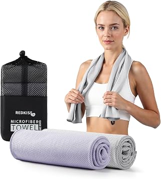 REDKISS 2 Pack Cooling Towels 39"x11", Ice Towel, Soft Breathable Chilly Towel, Microfiber Towel for Sport, Running, Workout,Gym, Camping & More Activities - Grey Purple
