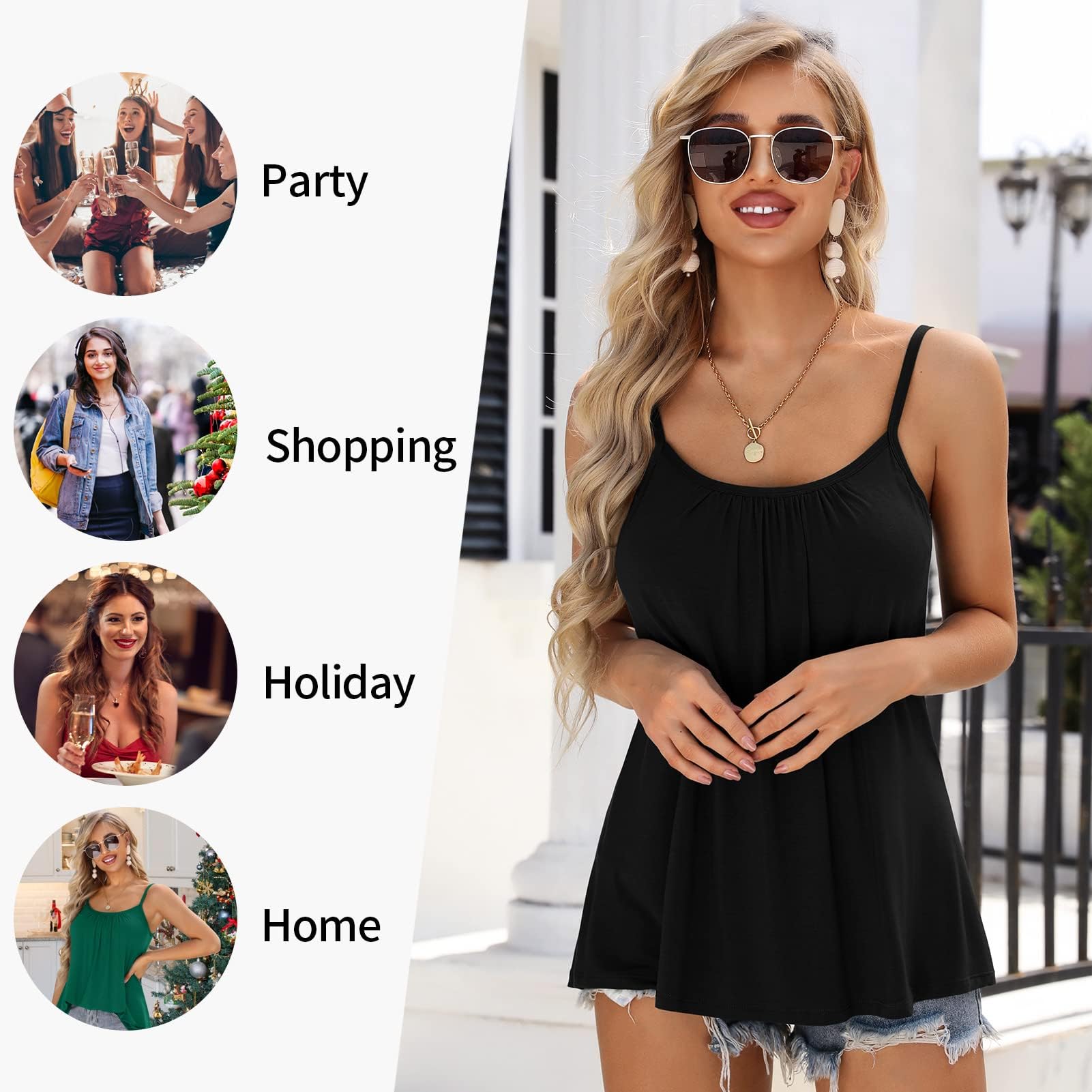 Charmo Top Damen Sommer mit Integriertem BH Oberteile Spaghettiträger Tank Top ärmellose Shirts Rundhalsausschnitt Cami Bluse