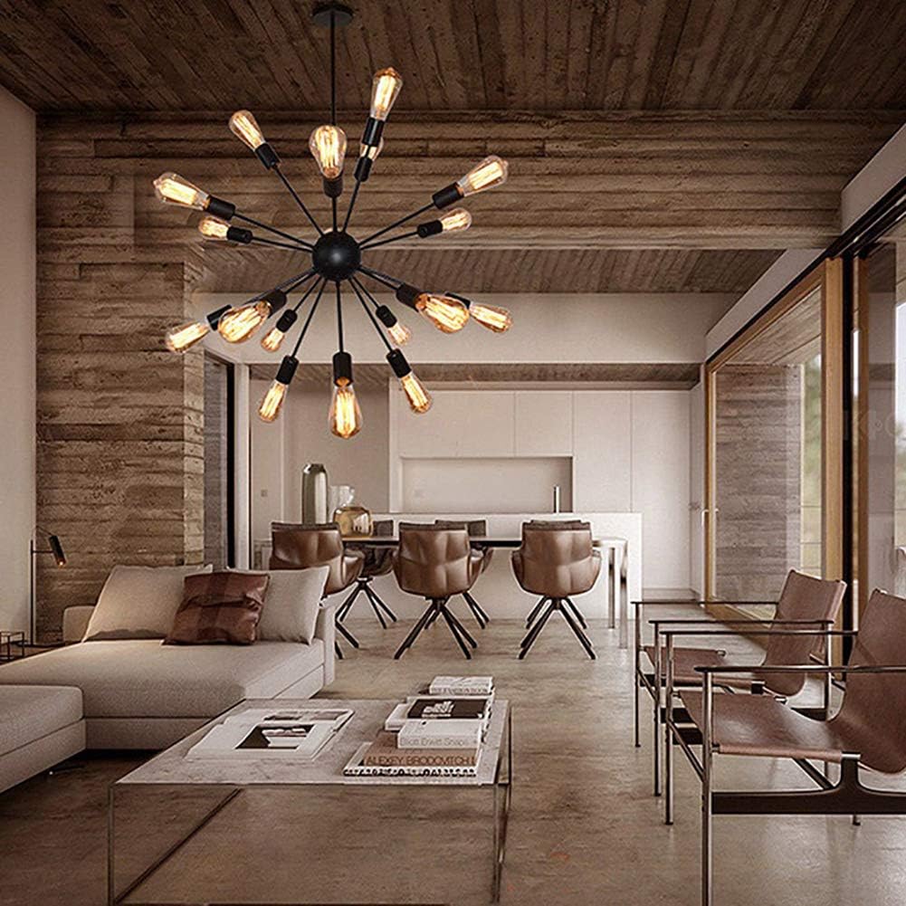 Modern Black 20-Lights Vintage Metal Chrome Finish Industrial During Light for Hallway Restaurant Warehouse Children Living Roomd-Black 18 Head