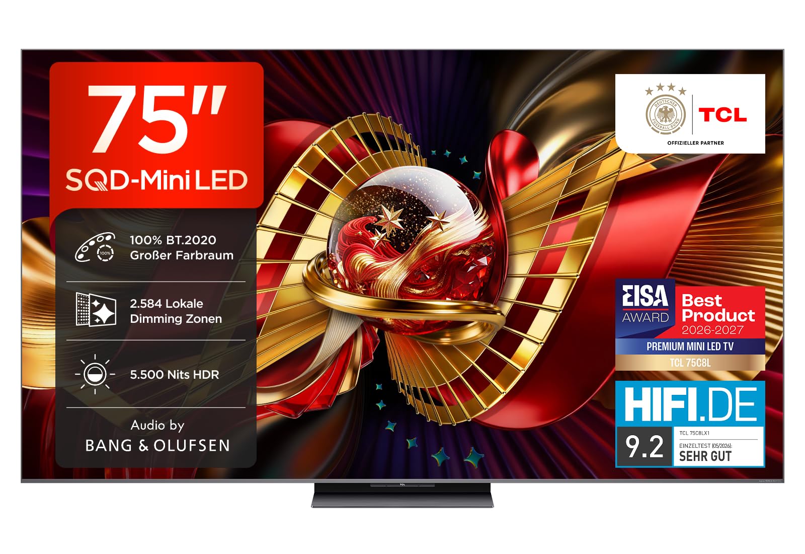 TCL 75C8L SQD-Mini LED 75 Zoll Fernseher, 4K Smart TV, Google TV, HDR10+