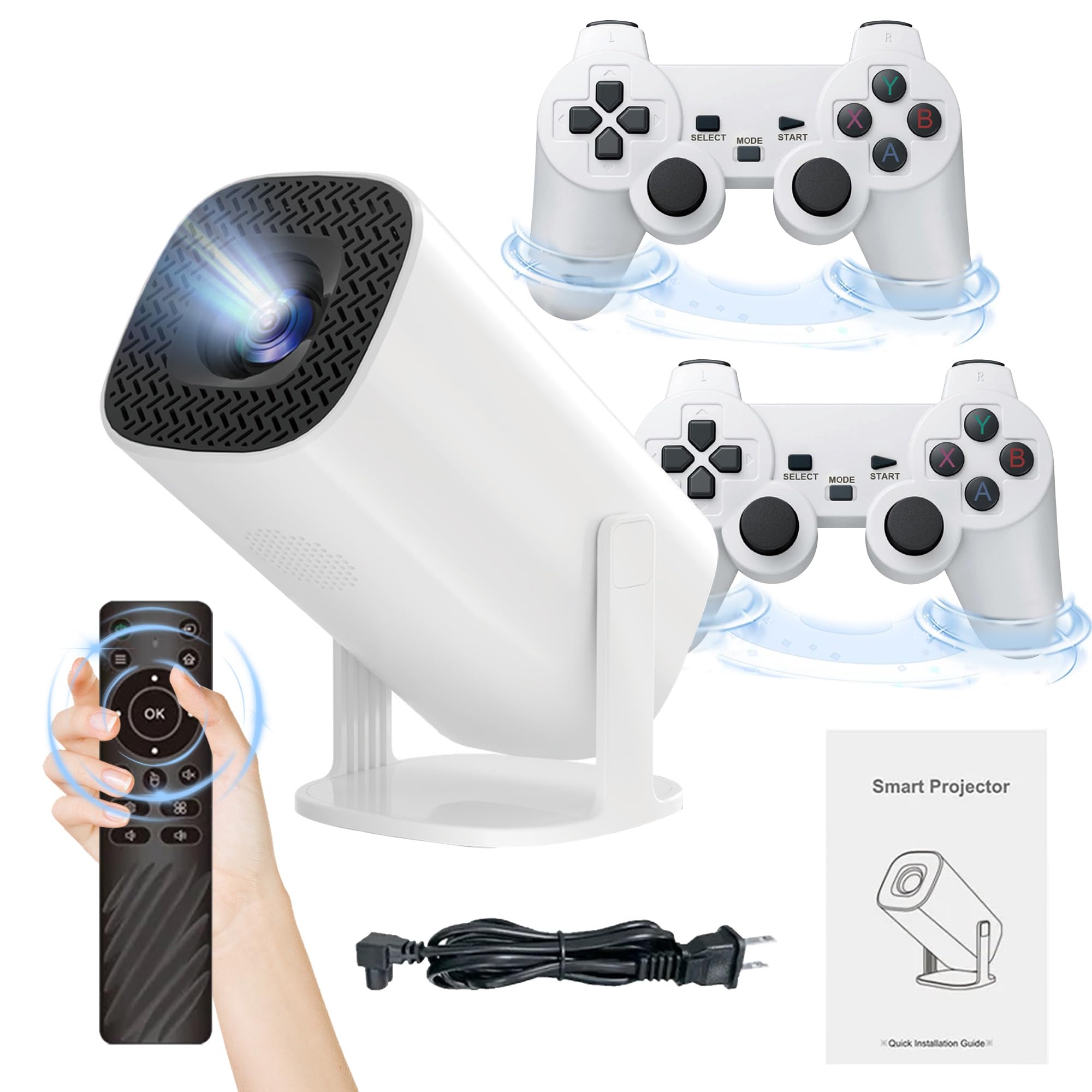 Proyector inteligente de videojuegos P30 Max, 35000 juegos 3D integrados, 1280 x 720P, proyector y juego con 2 controladores inalámbricos, mini proyector portátil con WiFi 5G y Bluetooth, HD 4K, para