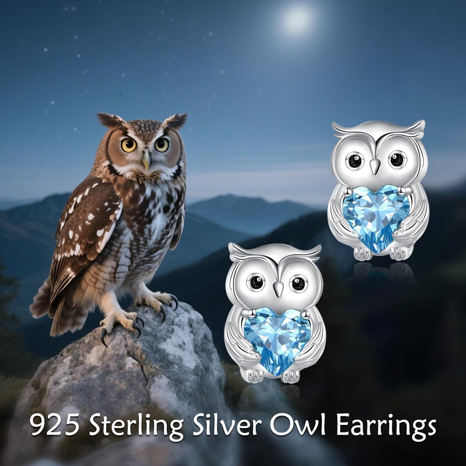 Owl Earrings Sterling Silver Owl Stud Earrings Heart Shape Owls Jewelry Gifts for Women Wife - Image 6